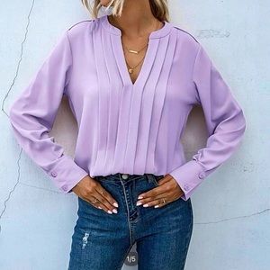 Shein Notched Neck Pleated Blouse